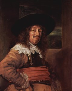 Portrait of a man with Scheitelkäppchen, pointed collar and entangled hands