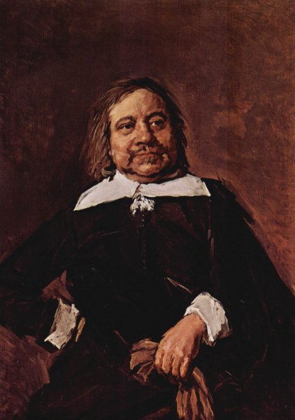 Portrait of a man with a pointed collar, hips propped right hand and gloves in his left hand